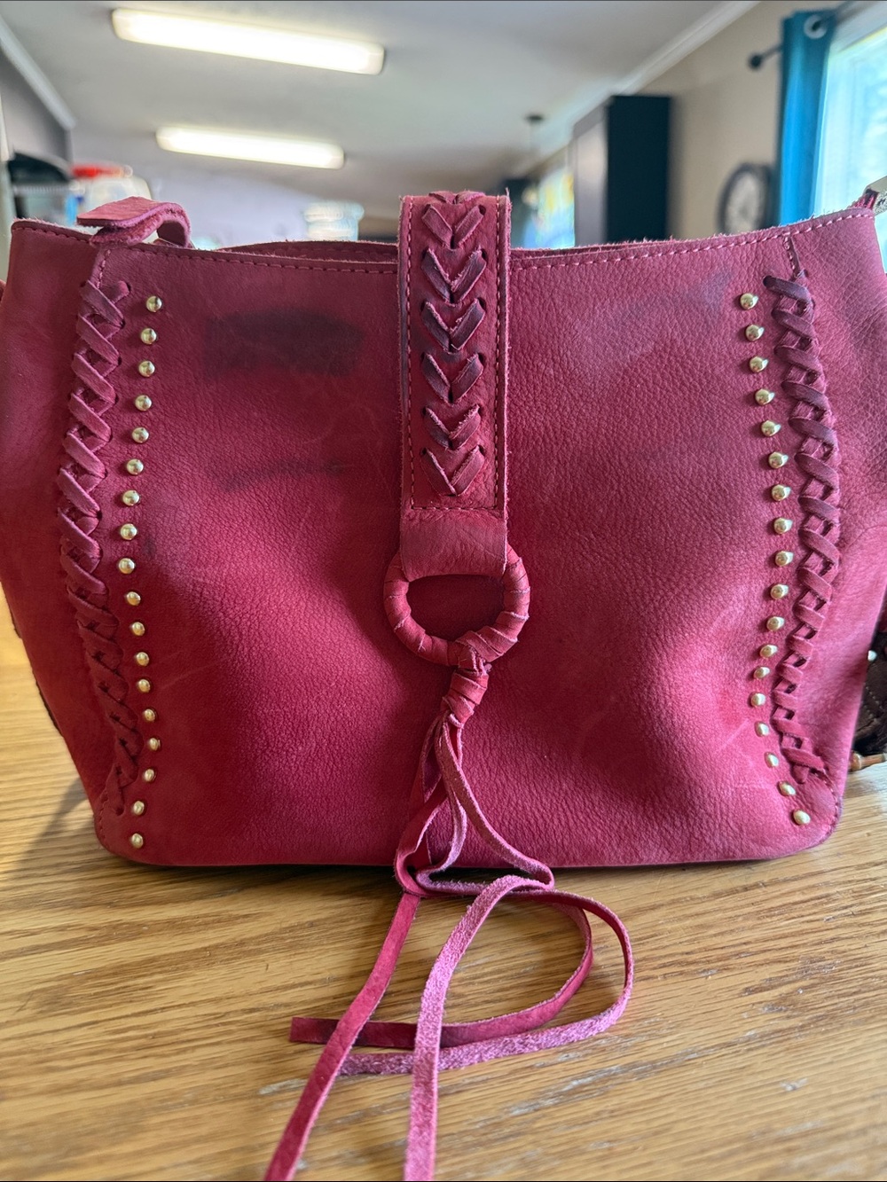Montana West Women’s Suede Crossbody Bag in Red Gently Used with Braided Detail